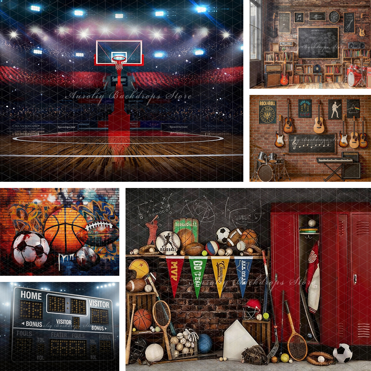 Sports Equipment Background - Sports Basketball Court Lockers Photography Backdrop